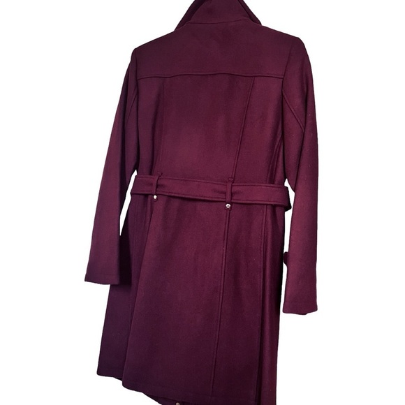 Michael Kors Womens Red Wine Full Zip Snap Belted Wool Blend Pea Coat Sz M New - Picture 5 of 12